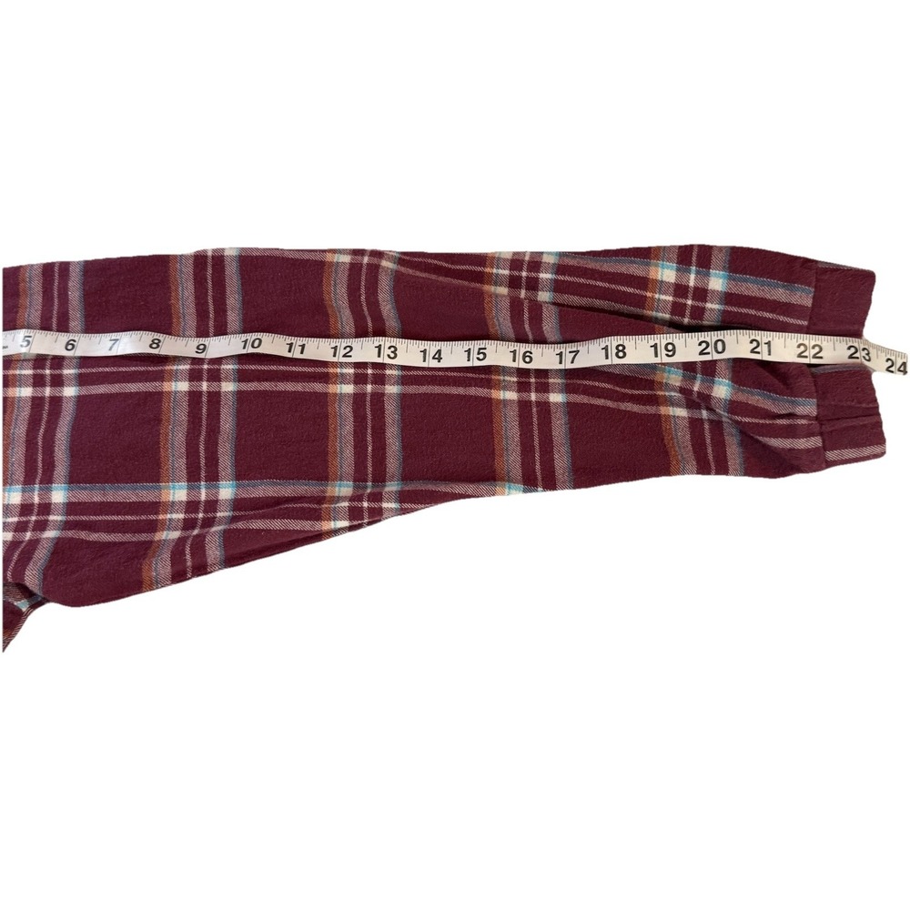 Lost Plaid Flannel Hoodie L Burgundy Cotton Pullover Skate Streetwear - Picture 4 of 11